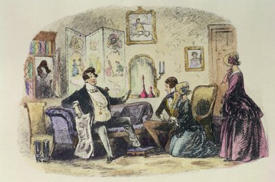 Prince Turveydrop Blesses His Son and Daughter-in-Law When They Announce Their Engagement with Esther Summerson Looking On, Illustration from 